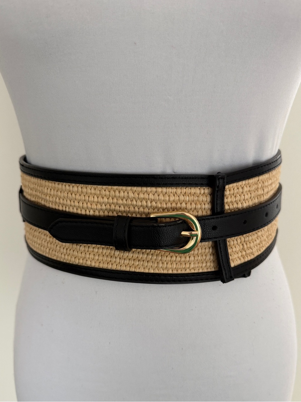 BELT Wide Straw Raffia Look Faux Leather Waist Belt Boho Chic Western Coastal
